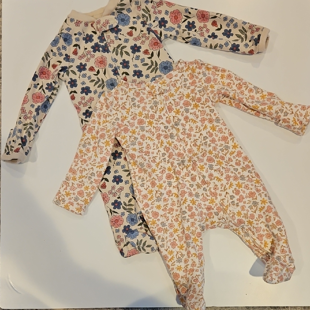 Carter's Floral Baby Onesies - Blue and Pink Size 3 Months